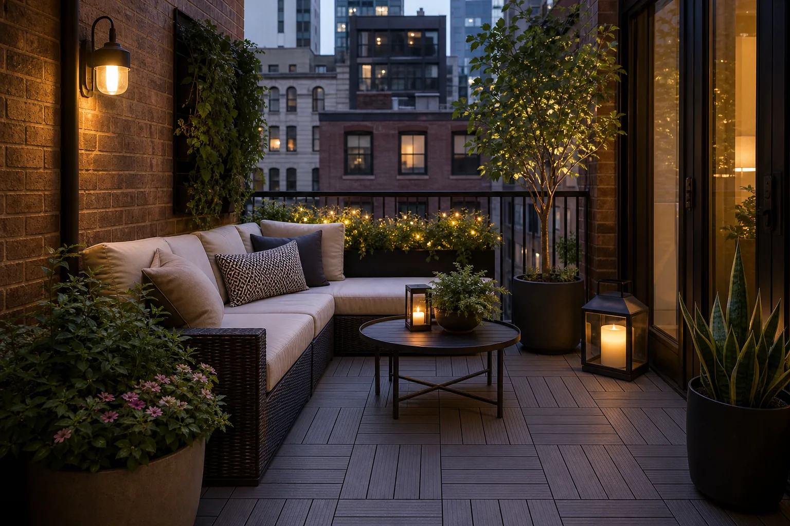 Balcon avec tapis compact extérieur